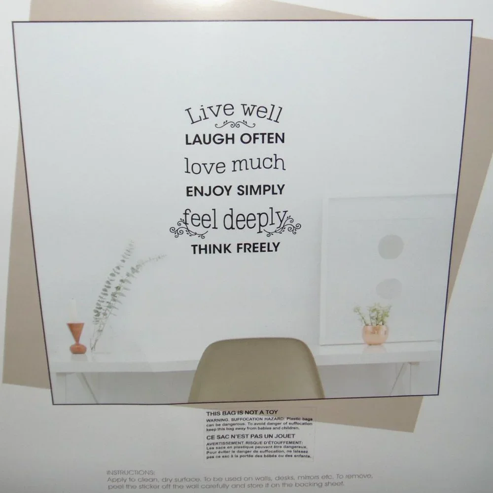 Wall Art Live Laugh Love Vinyl Reusable Black Block Letters Indoors Outdoors